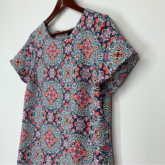 Cynthia Rowley Multicolored Vibrant Geometric Floral Short Sleeve Dress Size 10 - Picture 6 of 16